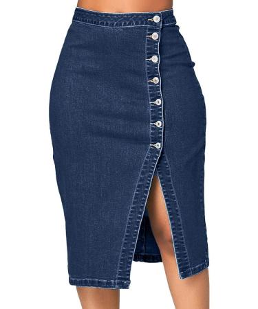 Sanahy Women's Long High Waist Fishtail Denim Maxi Skirt | Casual Jean Skirt | Plus Size Knee Length | Blue - Buy Online on GoSupps.com
