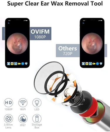 OVIFM D10 Ear Wax Removal Tool Camera - 1080P HD Endoscope Ear Cleaner Kit for Earwax Removal and Otoscope with Light - Buy Online on GoSupps.com