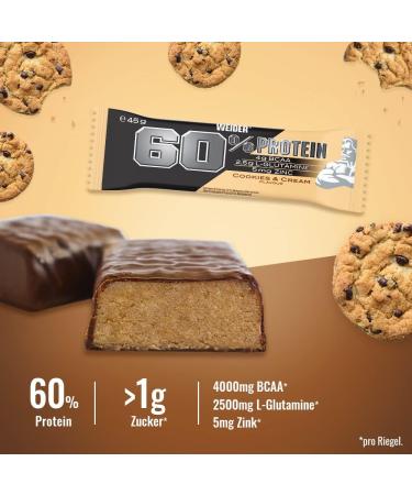 Weider 60% Protein Bar - Highest Protein Content Glutamine & BCAA for Muscle Building | 24 x 45g - High Protein Snack Box - Buy Online on GoSupps.com