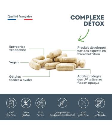 Detox Complex - Liver Healthy Skin and Digestive Health - Milk Thistle Artichoke Burdock Dandelion Black Radish - 7 Natural Active Ingredients - 90 Capsules 3 Months - Vegan - Made in France - Buy Online on GoSupps.com
