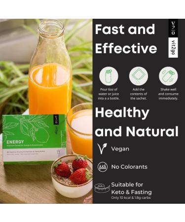 Vit2Go Natural Energy Drink Mix - 124mg Caffeine from Ginseng & Guarana | Sugar-Free No Crash Pre-Workout Powder | B Vitamins Magnesium & Zinc | Focus & Performance | Keto Vegan | 25 Portions - Buy Online on GoSupps.com