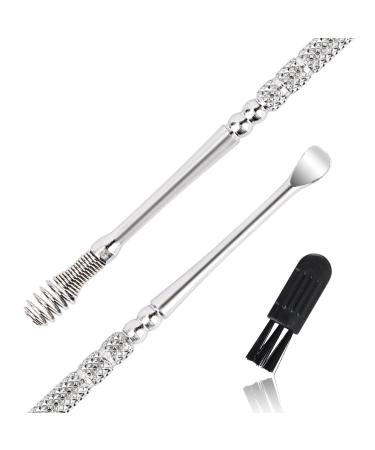 Ear Wax Removal Tool Stainless Steel Spiral Ear Wax Remover Ear Cleaner Curette Double Ended Spring Ear Wax Cleaner with Cleaning Brush and Storage Box for Cleaning Ear Pick (Silver)