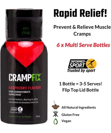 All-Natural Raspberry Drink Shot - Relieve Muscle Cramps (Leg Calf Hamstring) - Pack of 6 Multi-Serve Squeeze Bottles - International Shipping Available - Buy Online on GoSupps.com