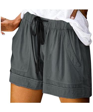 Gmghzc Women Comfy Drawstring Casual Elastic Waist Pure Color Shorts Summer Beach Lightweight Short Pants with Pockets Dark Gray X-Large