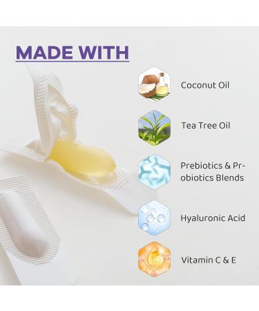 Vaginal Probiotic Suppositories - pH Balance Hyaluronic Acid & Tea Tree - 12 Count for Feminine Health Dryness & Odor Relief - Buy Online on GoSupps.com