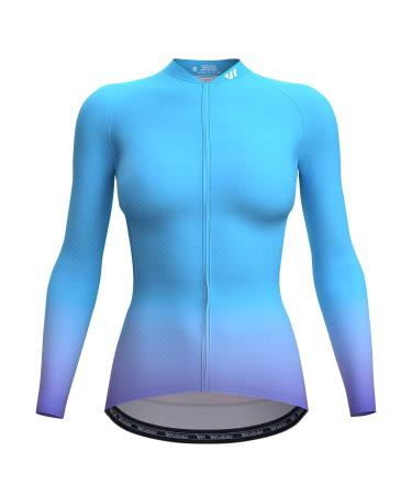 Wulibike women's cycling jersey cycling jersey women's long-sleeved breathable road bike jersey women with 3 back pockets blue gradient M