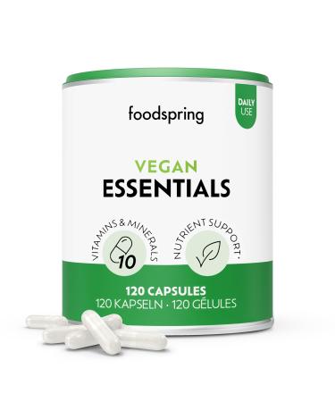 foodspring - Vegan Essentials all-in-one multivitamin complex in 120 highly dosed & gelatin-free capsules - Food supplement preparation with 5 essential vitamins & minerals each