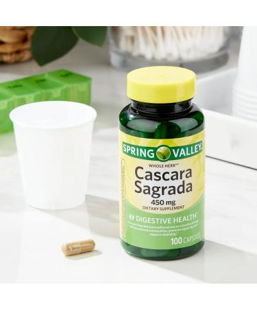 Cascara Sagrada 450mg. Spring Valley Cascara Sagrada 450mg 100 Count Whole Herb Cascara Sagrada Digestive Health Dietary Supplement - Set by Basket Goods - Buy Online on GoSupps.com