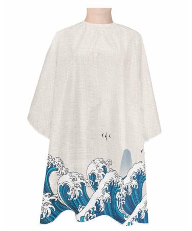 Coastal Waves Barber Cape Salon Hair Cutting Cape for Women Men Kids Adults Haircut Cape with Adjustable Elastic Neckline Hairdressing Stylist Cape Accessories Blue Ombre Ocean Modern Abstract Summer