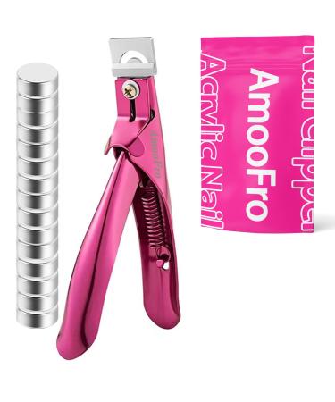 Acrylic False Nail Clippers with Magnets Sizer Tip Cutter for False Nails with Length Measurement Adjustable Stainless Trimmer Manicure Tool for Salon Home Art Rosered With Magnets