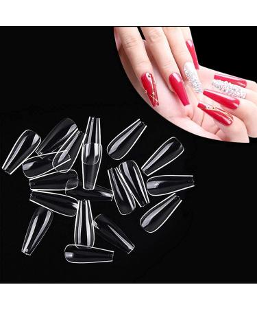 500 PCS Ballerina Fake Nails - Acrylic Artificial Nail Tips Coffin Shape Long Clear Box 10 Sizes - Buy Online on GoSupps.com