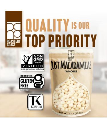 Roastery Coast Macadamia Nuts - Unsalted, Raw & Bulk (48OZ) | Nut Snacks for a Healthy Gluten-Free Keto Snack Mix | Non-GMO & Delicious Nut Butter - Buy Online on GoSupps.com
