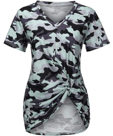 Evangelia.YM Women's V Neck Camouflage Tie-Dyed Floral Tunic Top - Short Sleeve Leisure Blouse - Buy Online on GoSupps.com