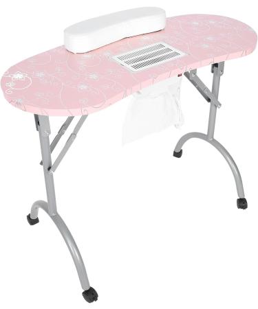 BYERZ BYERZ Pink Folding Manicure Table Professional Nail Art Station with Dust Collector and Hand Pillow