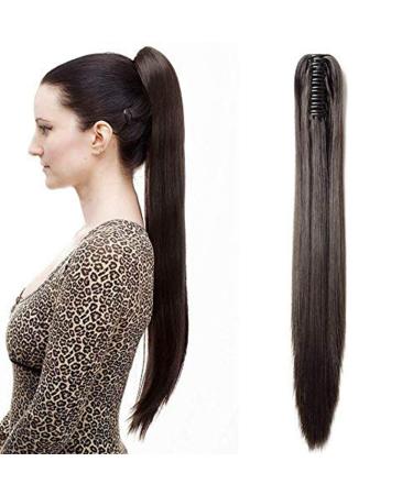 21 Inches Clip In Hair Extensions Claw On Ponytail Hairpieces Wrap Around Ponytail One Piece Long Straight Hair Extension Dark Brown