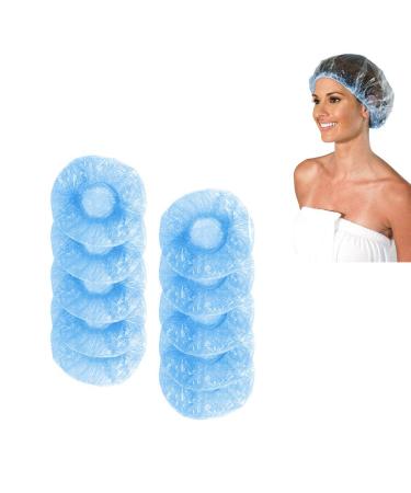 Disposable Shower Cap 100 Pcs Thickening Waterproof Clear Shower Caps Plastic Bath Shower Hair Caps Normal Size for Women Spa Home Use  Hotel and Hair Salon  Portable Travel (Blue)