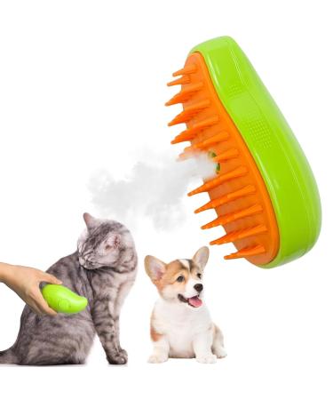 Cat Steam Brush Steamy Cat Brush - 3 in1 Pet Steam Brush Steam Brush for Dogs & Cats Multifunctional Cat Grooming Brush Pet Massage Comb Pet Hair Removal Comb (green)