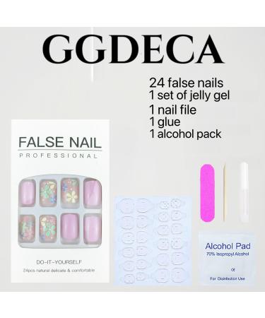 Flower Press On Nails - Short Pink Acrylic Nails with Floral Design | 24 Pcs Cute Glue On Nail Art for Spring & Summer - Buy Online on GoSupps.com