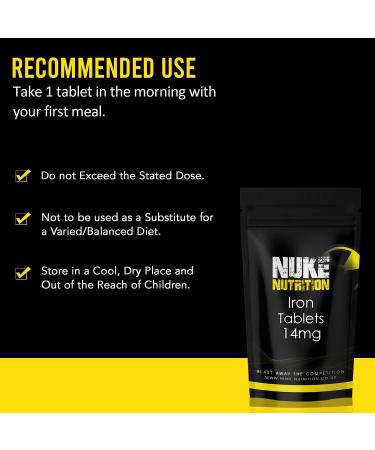 Nuke Nutrition Iron Tablets 14mg - 60 Gentle Iron Supplements | High Strength for Women & Men | Vegan Iron Capsules for Health Boost - Buy Online on GoSupps.com