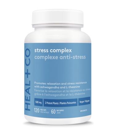 HEAL + CO. Stress Complex | Ashwagandha + L-Theanine | Stress + Relaxation Support Supplement | 120 Capsules