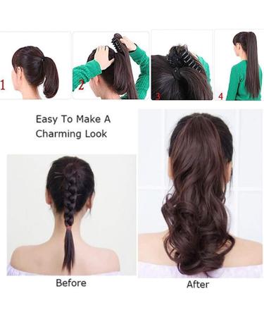 Claw Clip in Ponytail Hair Extension Synthetic Hair Extensions Hairpiece One Piece Long Pony Tails 12inch Curly - Light Brown & Ash Blonde - Buy Online on GoSupps.com