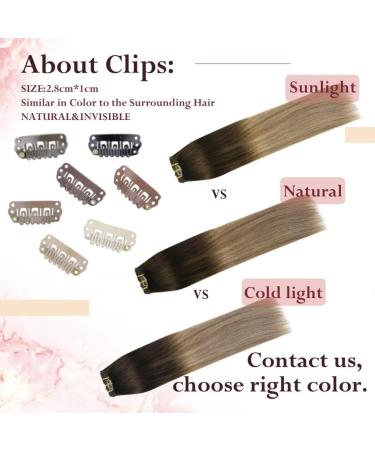 Easyouth Balayage Brown Clip in Hair Extensions - 18 Inch, 7Pcs, 120g - Ombre Brown to Blonde - Double Weft Human Hair Extensions - Clip #2/6/18 - Buy Online on GoSupps.com