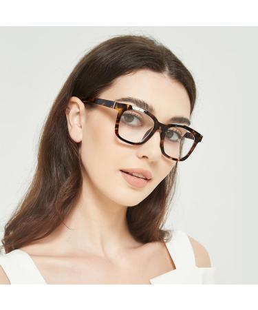 JiSoo Women's Reading Glasses 1.5 - Oversized Designer Readers with Spring Hinge in Brown Tortoise Shell - Stylish & Comfortable - Buy Online on GoSupps.com