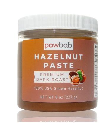 powbab Hazelnut Paste - 100% USA Grown Hazelnuts (8 oz). Premium Dark Roast Nutty Flavor. Sugar Free Hazelnut Spread, No Added Sugar. Use for Hazelnut Butter or Keto Hazelnut Spread. Non-GMO, Vegan.