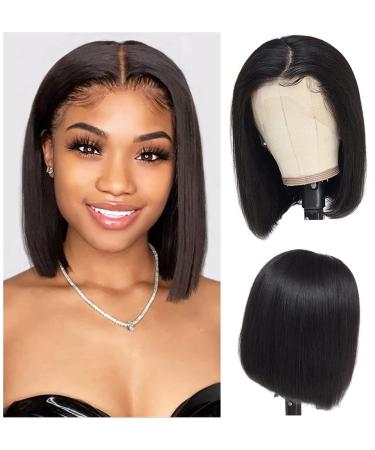 Atilck Straight Bob Wig Human Hair 13x4 HD Frontal Wigs Human Hair 180% Density Short Bob Wigs for Black Women Glueless Bob Lace Front Wigs Human Hair Pre Plucked Natural Color (10 Inch) 10 Inch black