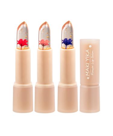 Flower Lip Balm - Color Changing Lipstick for Perfect Shade of Pink by Unique Ph of Your Lips  Waterproof & Long Lasting (red/pink/blue)