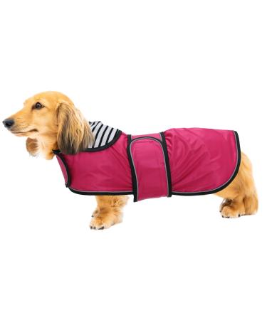 Geyecete dog raincoat adjustable waterproof dog jacket for dachshund raincoat with reflective straps rain jackets with belt with Velcro fastener for miniature dackel-rosa-XS XS (back length: 28-31cm) pink