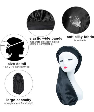 WUBAYI Silk Bonnet Hair Wrap for Sleeping - Satin Sleep Cap for Women and Girls with Wide Elastic Band - Soft Hair Bonnet for Curly Hair - Black - Buy Online on GoSupps.com