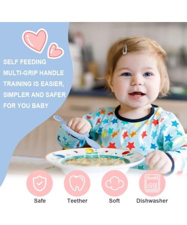 Vicloon Silicone Baby Spoon and Fork Set - Self Feeding Utensils for Infant Toddler Children | Weaning 6 Months and Up | Blue & Pink - Buy Online on GoSupps.com
