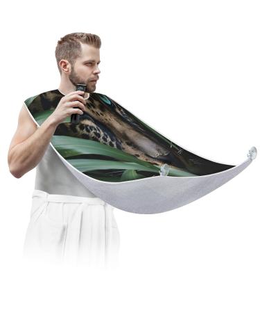 Plant Leopard Beard Bib Apron Beard Hair Catcher for Men Shaving Fathers Day Anniversary Christmas Gifts for Dad Husband Beard Bib with 2 Suction Cups