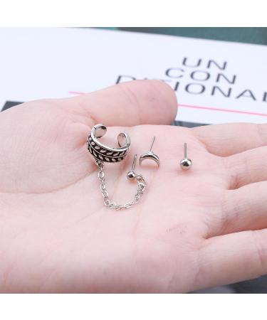 Buy Bohemia Moon Cuff Chain Earrings | Silver Chain Climber & Dangle Earrings Set for Women & Girls - Stylish Tassel & Cartilage Designs - Buy Online on GoSupps.com