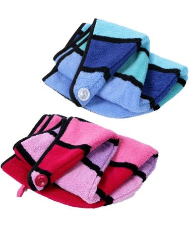 Anller 2 Pack 100% Cotton Hair Towel Wrap for Women - Red & Blue | Hair Drying Towel with Button | Dry Hair Hat Shower Head Towel - Buy Online on GoSupps.com