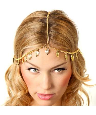 Zoestar Boho Head Chain Gold Leaf Tassel Hair Jewelry Bridal Headpiece Festival Headband for Women and Girls - Buy Online on GoSupps.com