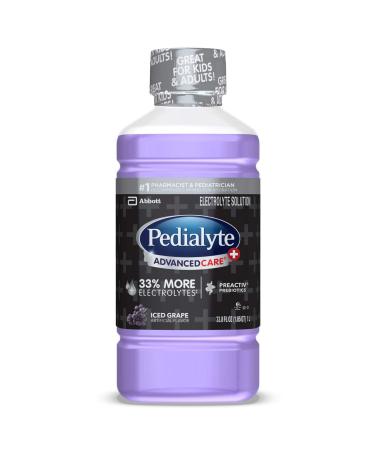 Pedialyte AdvancedCare Plus Electrolyte Drink, 1 Liter, with 33% More Electrolytes and has PreActiv Prebiotics, Iced Grape