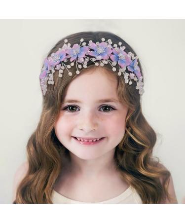 IYOU Floral Wedding Headbands Purple Sparkly Crystal Headpiece Birthday Bridal Wedding Hair Hoop for Flower Girls - Buy Online on GoSupps.com