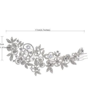 Sepjewelry Sparkly Long Flower Hair Comb Rhinestone Crystals Bridal Wedding Hair Combs Accessories Jewelry Hair Clips FA5027 (Silver) - Buy Online on GoSupps.com