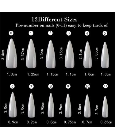 1200PCs Almond Shape Fake Nails - 12 Sizes Acrylic Nail Tips for Manicure & Nail Art - Clear & Natural Finish - Buy Online on GoSupps.com