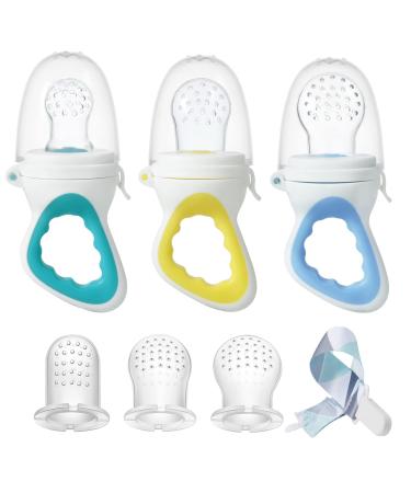 PandaEar 3 Pack Baby Feeder Fresh Fruit Food Feeder with 3 Different Size Silicone Pouch and 1 Pacifier Clips Training Massaging Toy Teether - Buy Online on GoSupps.com