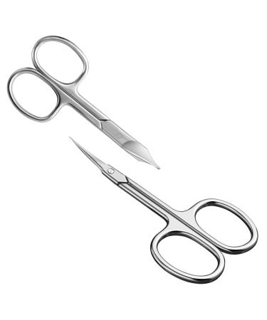 Diesisa Cuticle Scissor Extra Fine Curved Stainless Manicure Scissors Eyebrow Scissors for Fingernail Eyebrow Eyelash Dry Skin Nail Scissors Curved For Grooming 2 pack