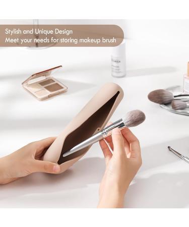 Fvion Large Silicone Makeup Brush Holder | Makeup Brush Organizer with Magnetic Anti-Fall Pocket | Khaki Cosmetic Brush Storage - Buy Online on GoSupps.com