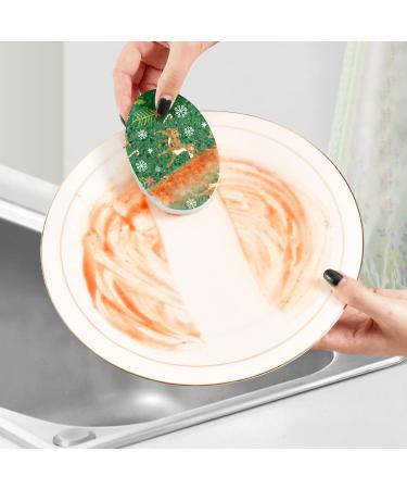 3-Pack Cleaning Kitchen Sponges Oval Reindeer Snowflake Green Kitchen Cellulose Dishwashing Wood Pulp Cotton - Buy Online on GoSupps.com