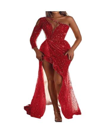 Hanxiulin women dresses party dress Elegant bodycon dress leisure cocktail dress outfits ball gown christmas festival dress mini dress red l