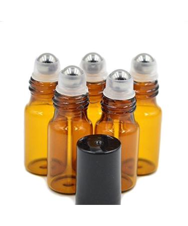 WOIWO 5 PCS Amber Empty Brown Glass Roll-on Bottles With Stainless Steel Roller Balls And Black Cap For Essential Oil Perfumes Lip Balms 5 ML