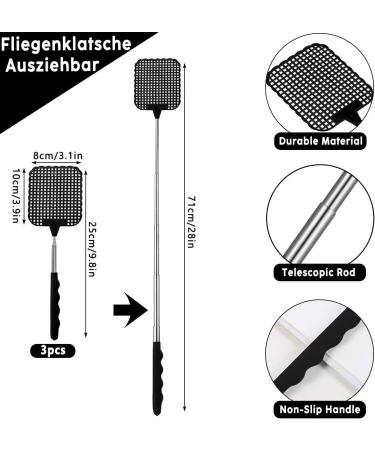 Flying Gossip Telescopic Fly Swatter Set - 3 Collapsible Insect Swatters for Mosquitoes & Flying Bugs | Black Color - Buy Online on GoSupps.com