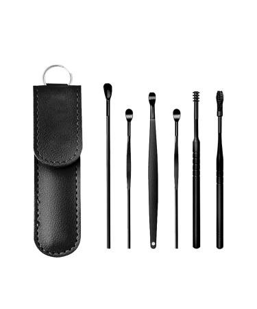 Innovative Spring Earwax Cleaner Tool Set 6Pcs 360 Spiral Design Earwax Removal Tools Ear Wax Removal Kit Ear Cleaning Kit with Storage Bag Scrub Brush (Black One Size) Black One Size