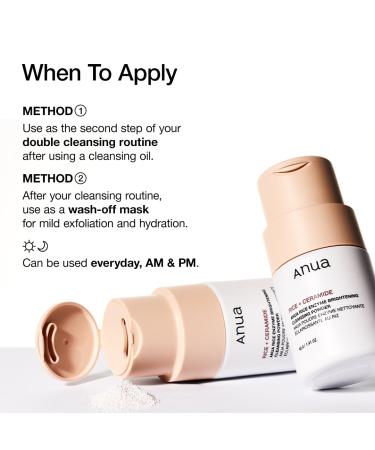 ANUA RICE ENZYME BRIGHTENING CLEANSING POWDER Rice Mask Ceramide Gentle Face Wash for Brightening Radiant Skin Facial Cleanser for Dry Skin Korean Skincare Fragrance Free 40g/1.41fl.oz. - Buy Online on GoSupps.com